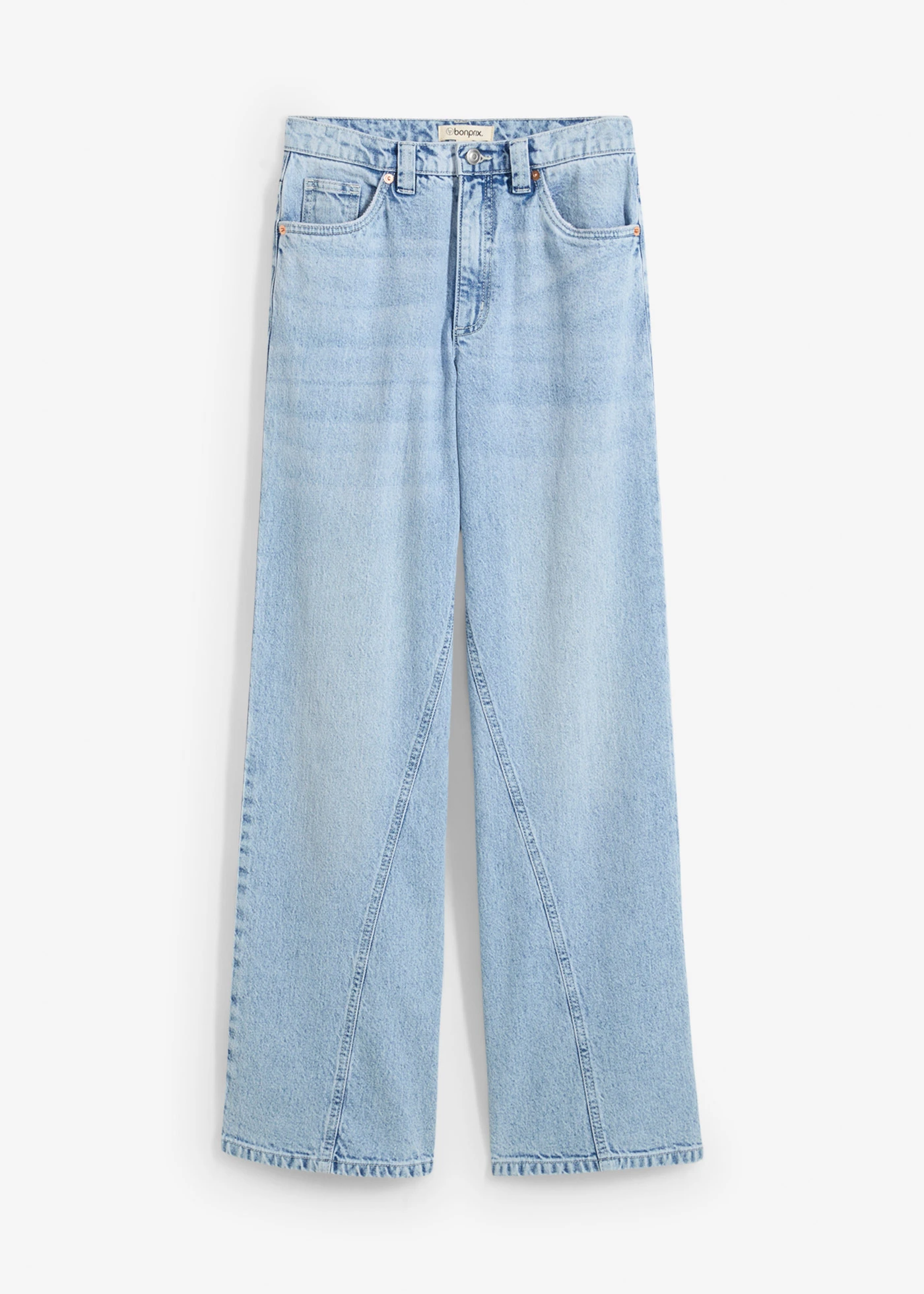 Wide Leg farmer, High Waist, Low Stretch • jégkék denim, használt hatású • bonprix áruház