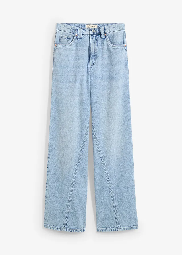 Wide leg jeans, high waist, low stretch, Kleur: ijsblauw denim used
