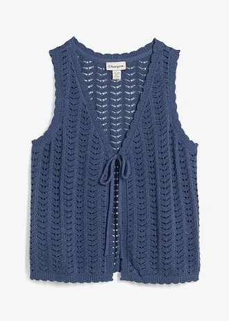 Mouwloos ajour vest, Kleur: indigo
