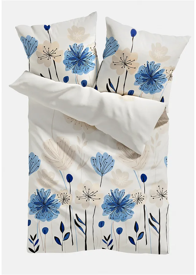 Dekbedovertrek met bloemenprint • blauw-crème • bonprix online shop