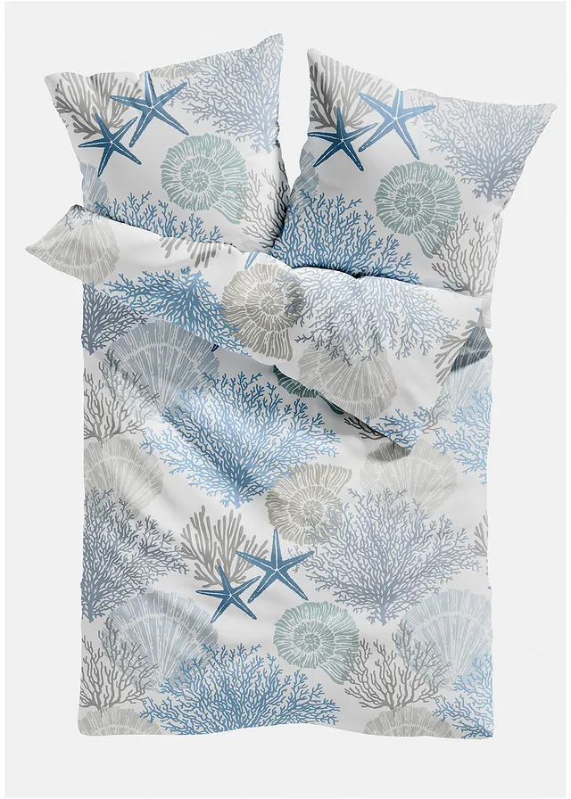 Linon dekbedovertrek, Kleur: blauw/wit