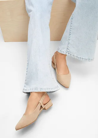 Pantofi sling pumps cu călcâi liber și toc plat • bej • magazin bonprix
