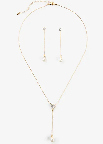 Ketting + oorstekers (3-dlg. sieradenset) • verguld-crème • bonprix online shop