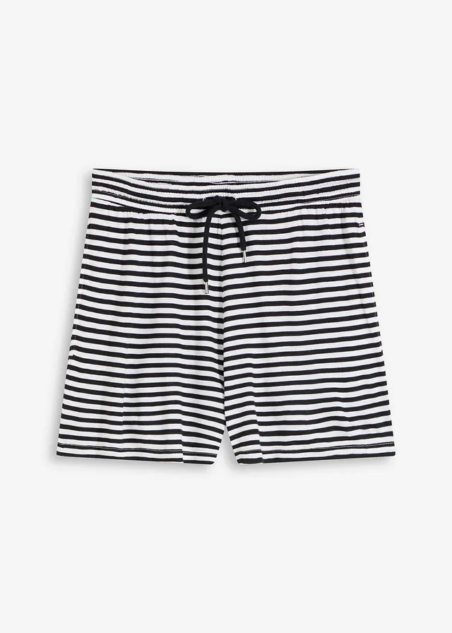 Short de plage en viscose fluide • noir/blanc rayé • Boutique bonprix
