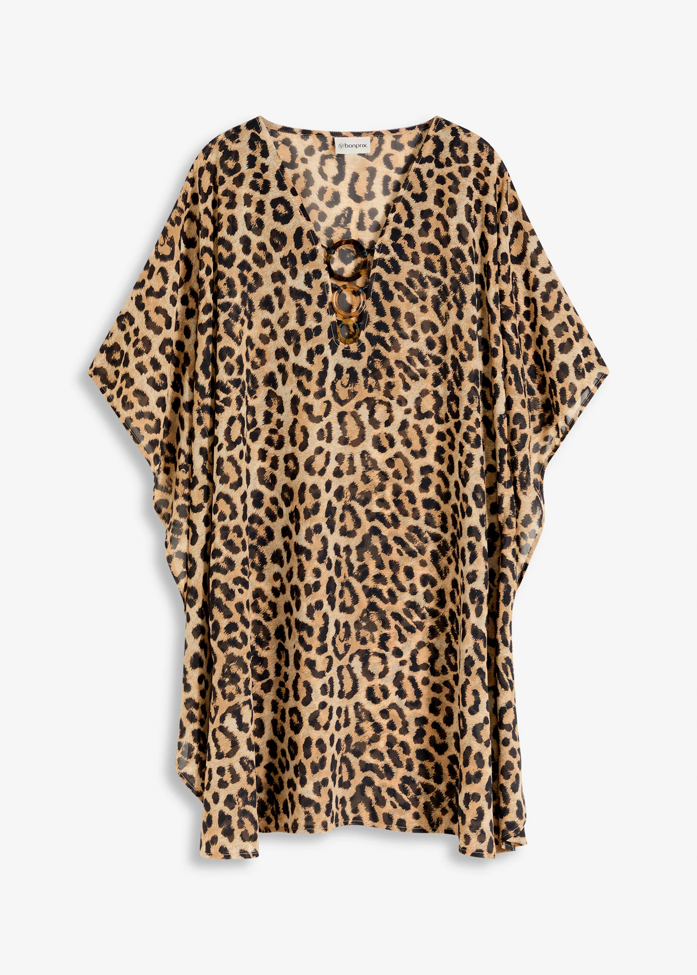 Rochie-tunică de plajă din șifon vaporos • gri-bej cu imprimeu leo • magazin bonprix