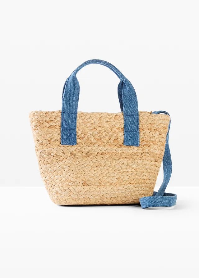 Rieten shopper • naturel-blauw denim • bonprix online shop