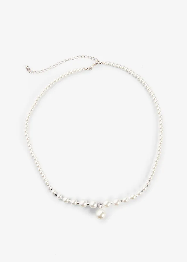 Collier avec perles de verre, Couleur: crème