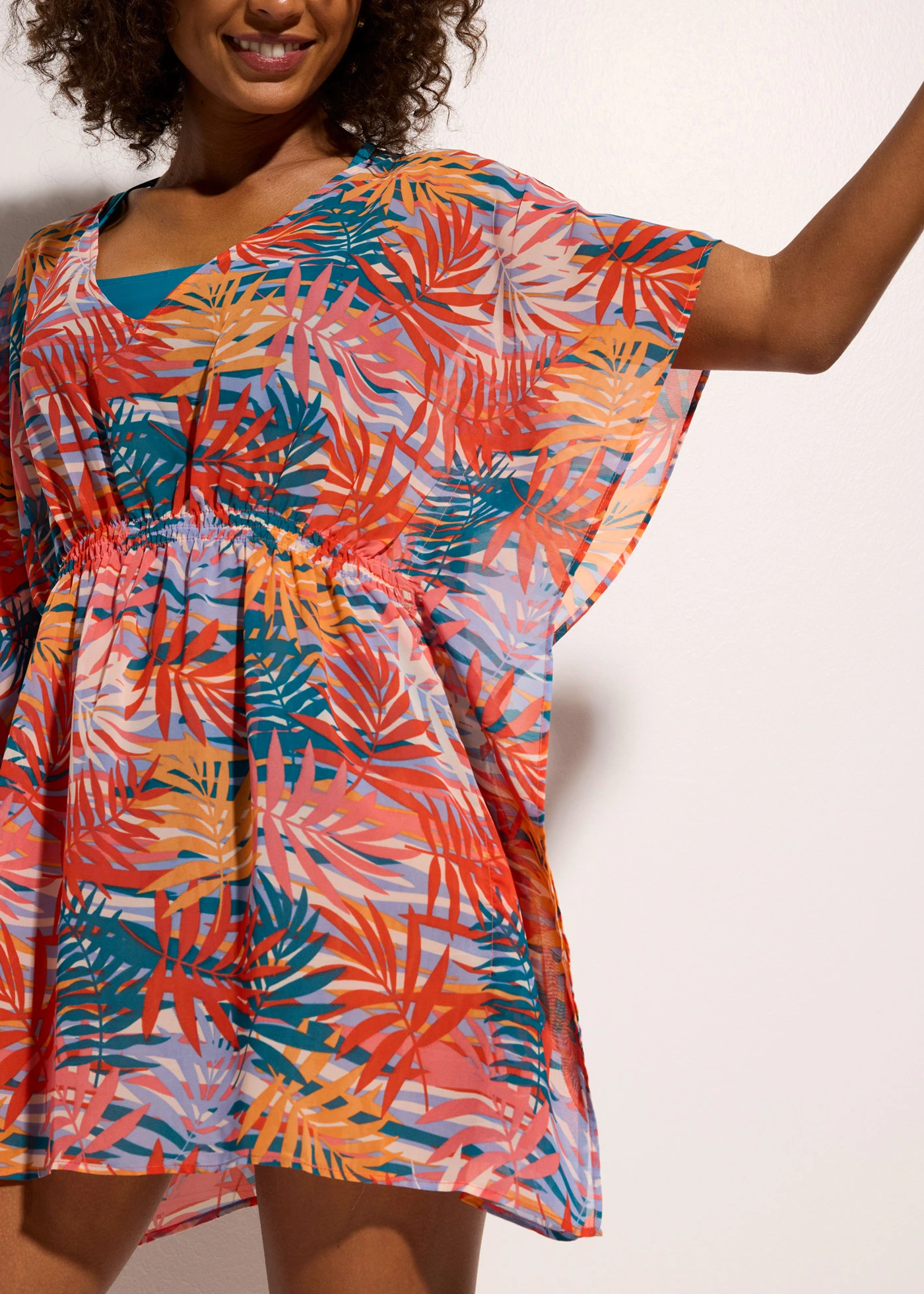 Chiffon strandtuniek • pink-petrol gebloemd • bonprix online shop