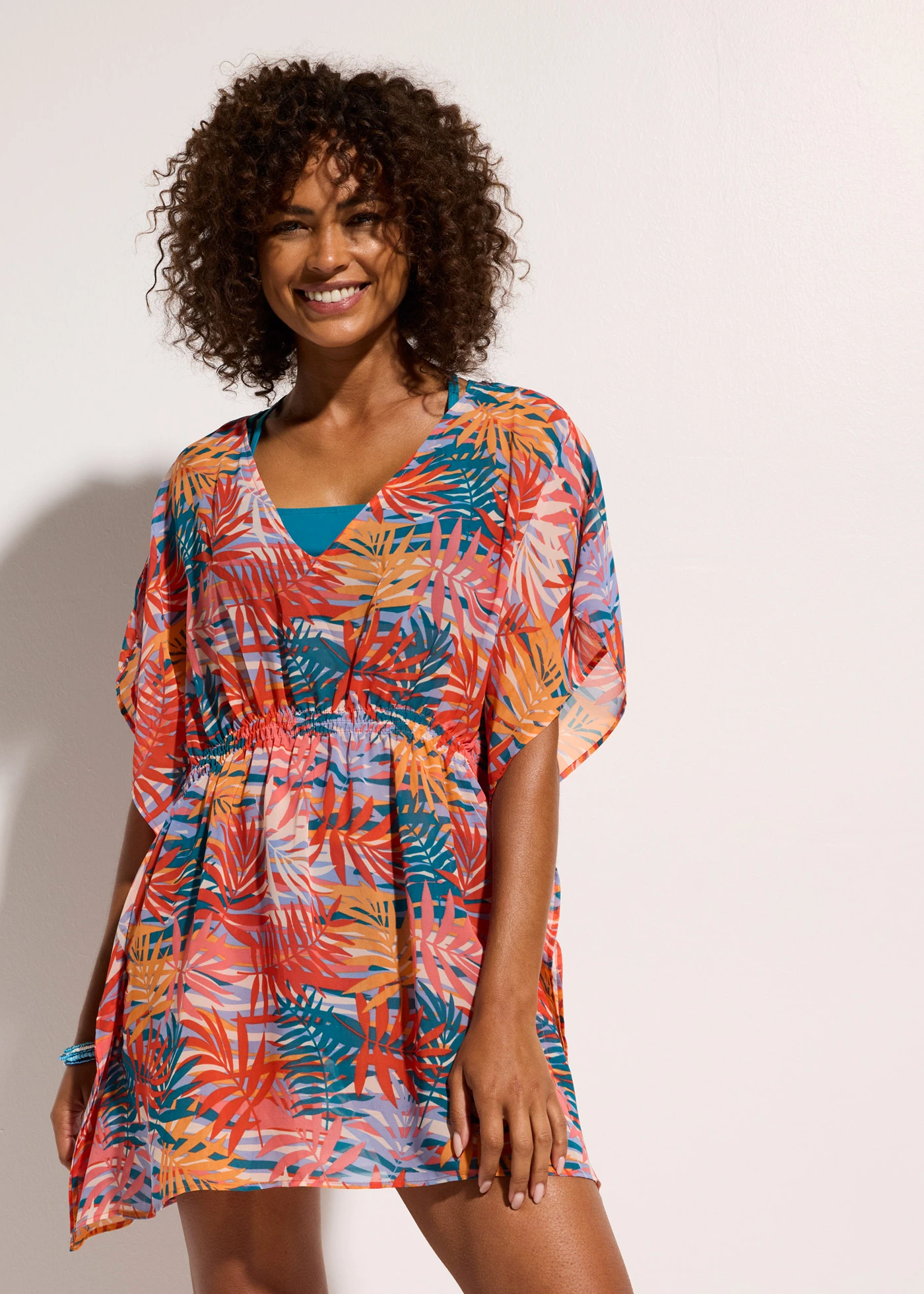 Chiffon strandtuniek • pink-petrol gebloemd • bonprix online shop