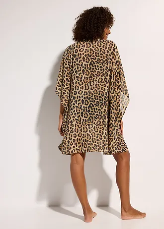 Rochie-tunică de plajă din șifon vaporos • gri-bej cu imprimeu leo • magazin bonprix