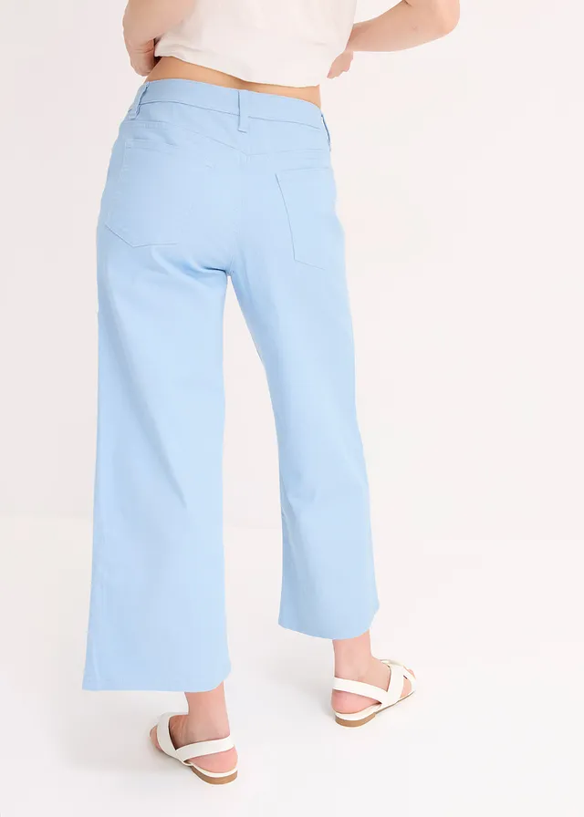 Pantalon large en coton extensible, Couleur: bleu clair