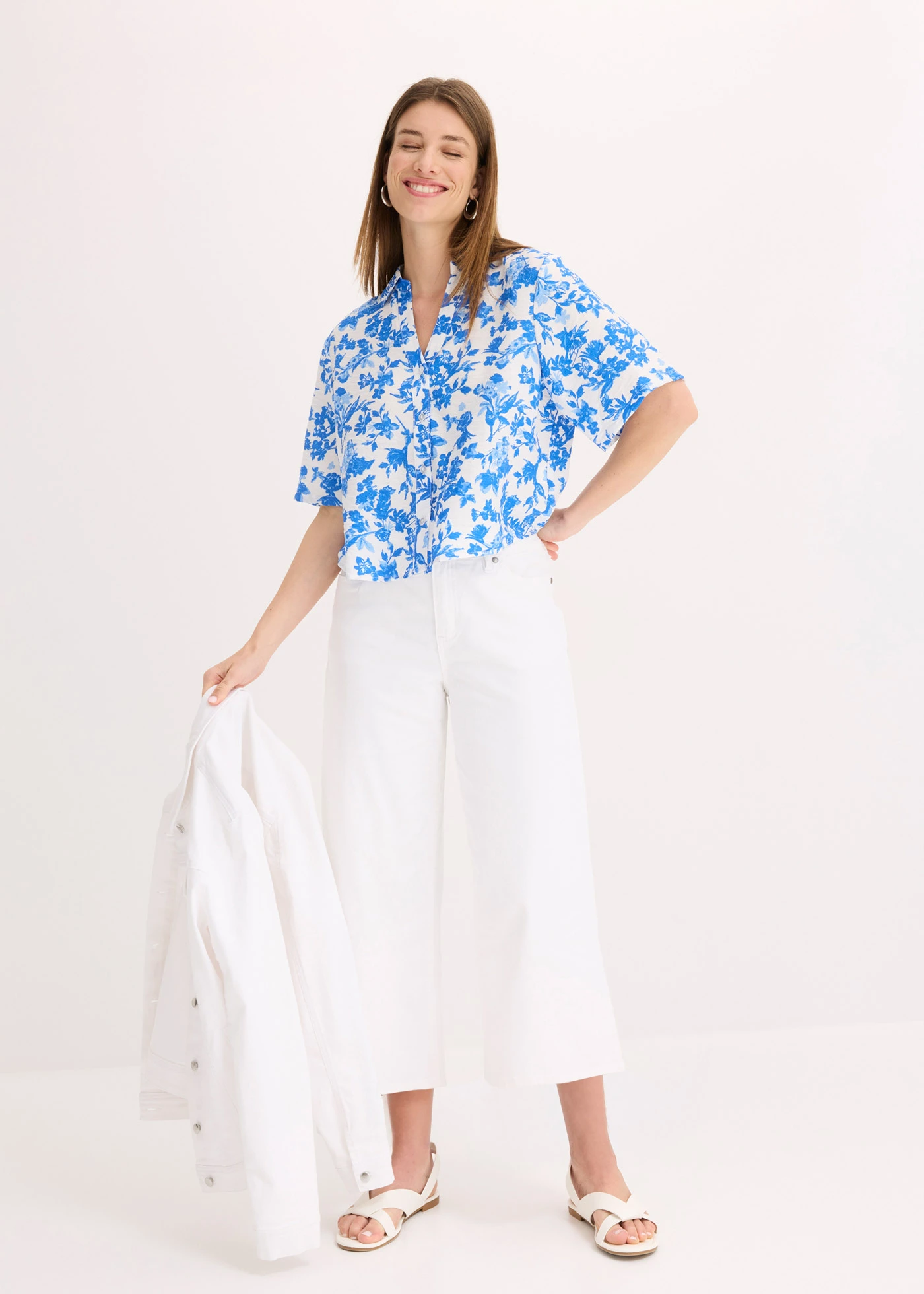 Jupe-culotte en coton extensible • blanc • Boutique bonprix