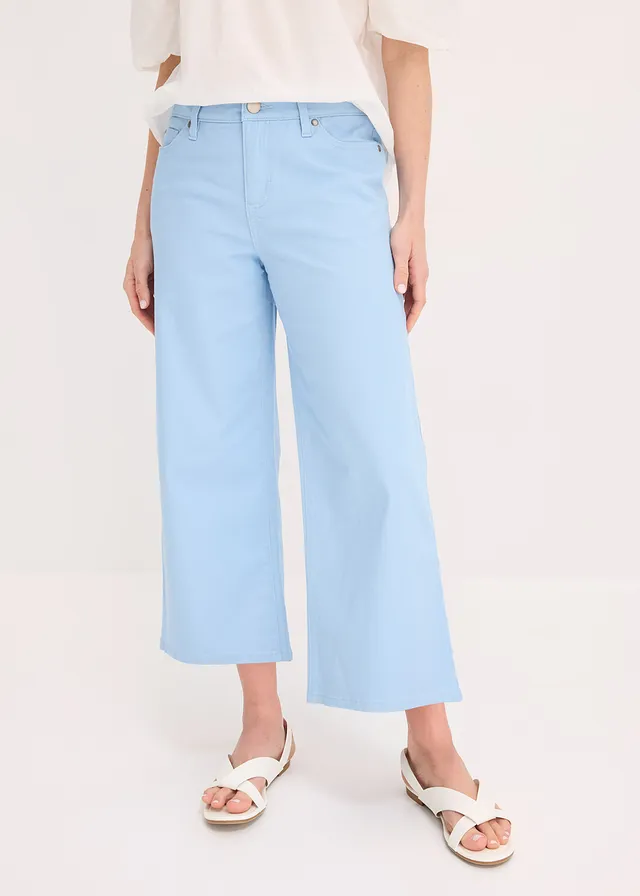 Pantalon large en coton extensible, Couleur: bleu clair