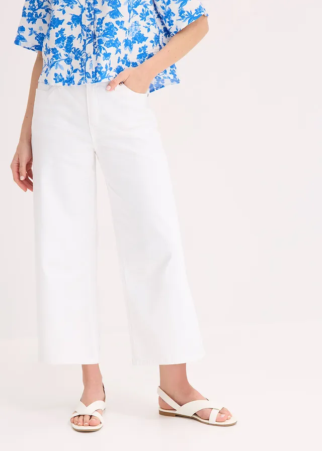 Pantalon large en coton extensible, Couleur: blanc