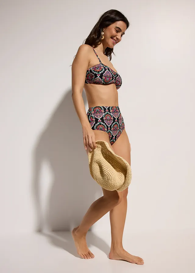 Haut de bikini bandeau, Couleur: noir/multicolore graphique