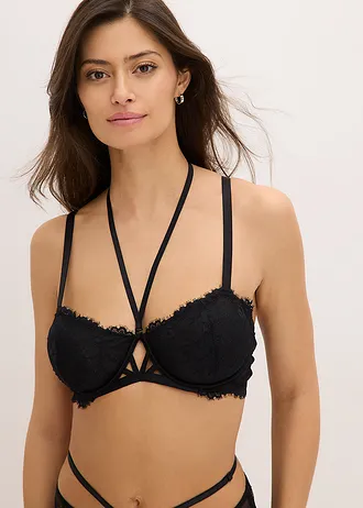 Balkonetová podprsenka s kosticemi, bez vyztužení, barva: černá