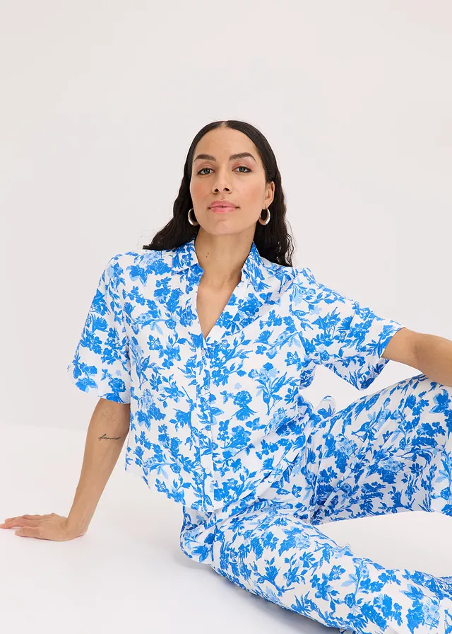 Blouse met korte mouwen in een soepele viscosemix • wit gedessineerd • product-page.page-title-suffix