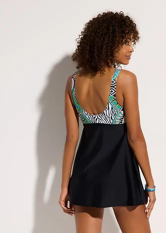 Badpakjurk met strikdetail, Kleur: zwart-wit multicolour