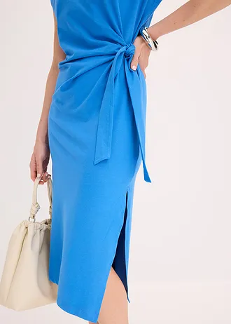 Žerzejové šaty z elastické bavlněné směsi, s uzlem • ledovcově modrá • bonprix obchod