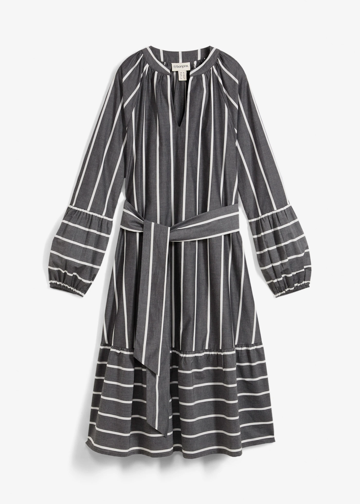 Gestreepte midi jurk van puur katoen • antraciet-wit gestreept • bonprix online shop