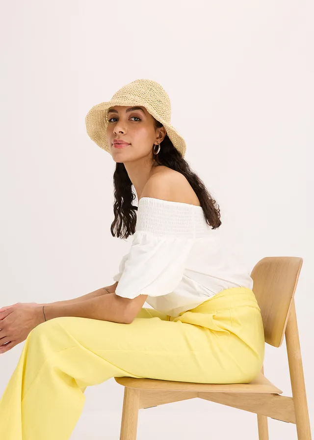 Pantalon palazzo en lin mélangé aérien • jaune pâle • product-page.page-title-suffix