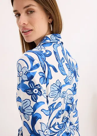 Overhemdjurk in een katoenmix • wit-gletsjerblauw gebloemd • bonprix online shop