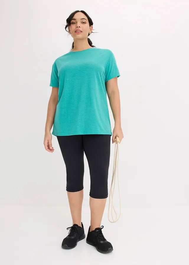 Legging 3/4 de sport ultra-léger à ceinture élastiquée, Couleur: noir