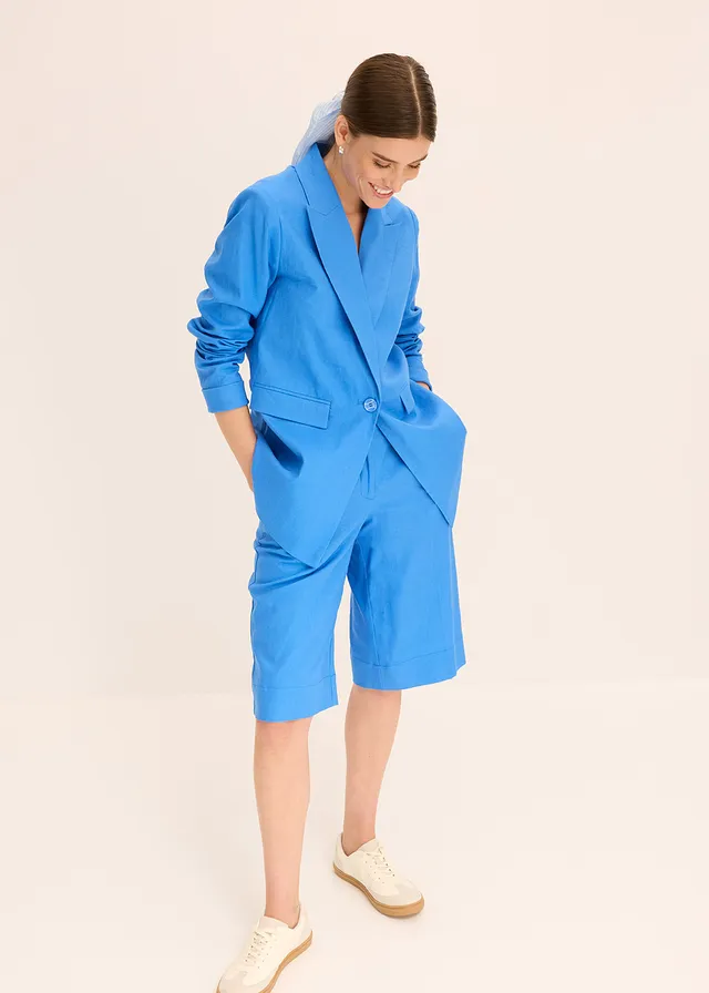 Linnen blazer, Kleur: gletsjerblauw