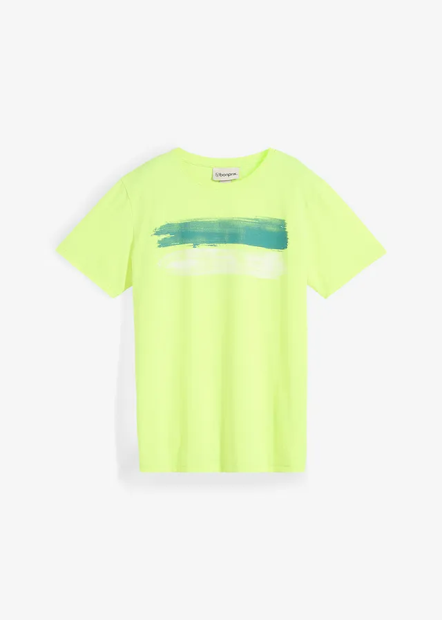 T-shirt dans des coloris mode, Couleur: jaune fluo imprimé