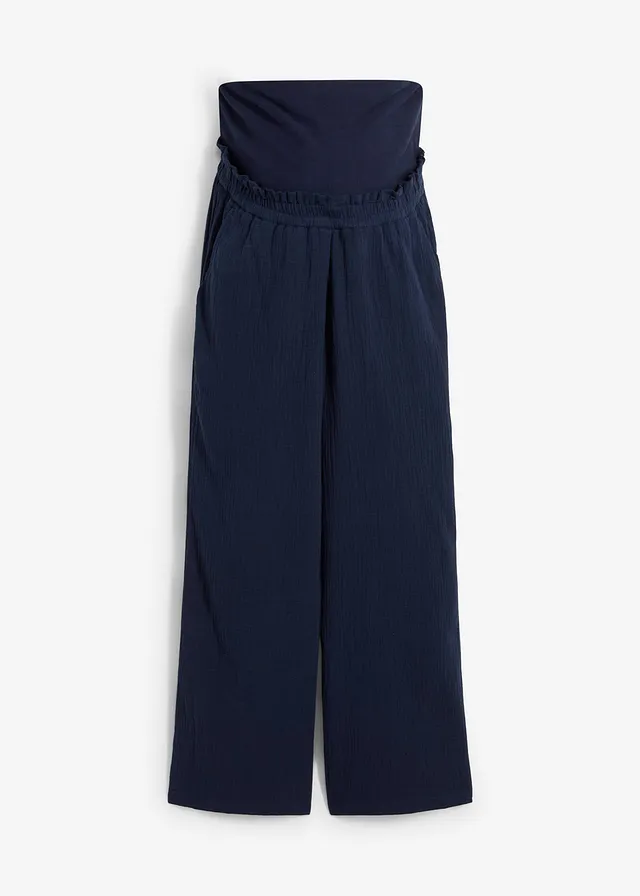 Pantaloni de gravide loose fit, din muselină din bumbac