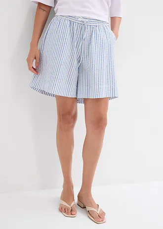 Short van katoen, Kleur: middenblauw-wolwit verticaal gestreept