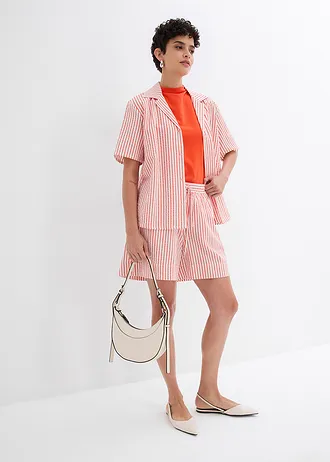 Šortky z čisté bavlny • makově červeno-přírodní bílá s podélnými pruhy • bonprix obchod