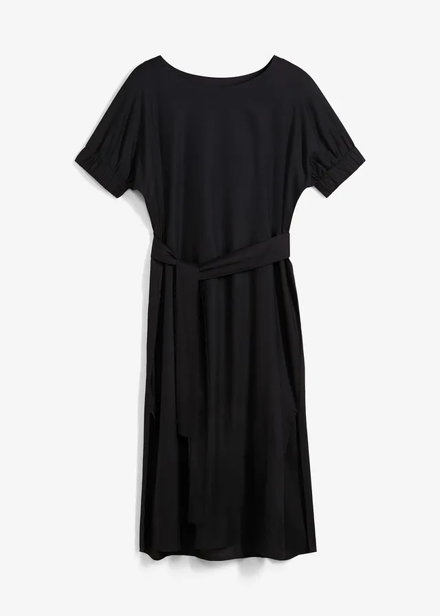 Midi šaty s elastickým zakončením na rukávoch a s opaskom