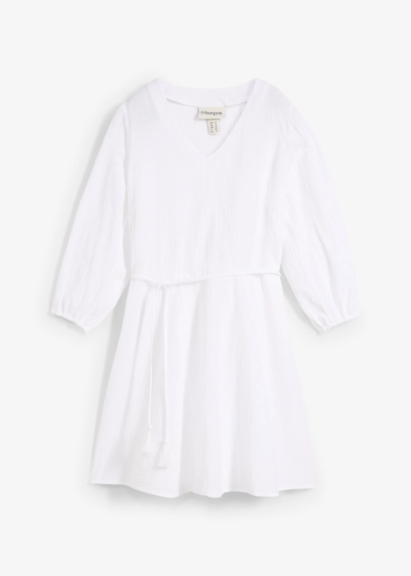 Mini jurk in skaterlook met ceintuur en 3/4 mouwen • wolwit • bonprix online shop