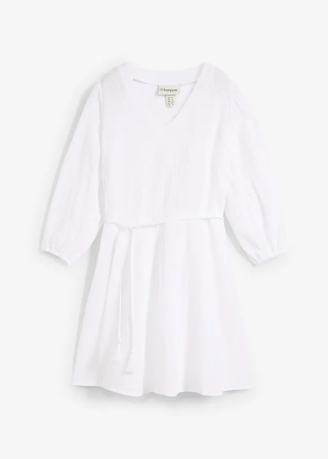 Mini jurk in skaterlook met ceintuur en 3/4 mouwen • wolwit • bonprix online shop