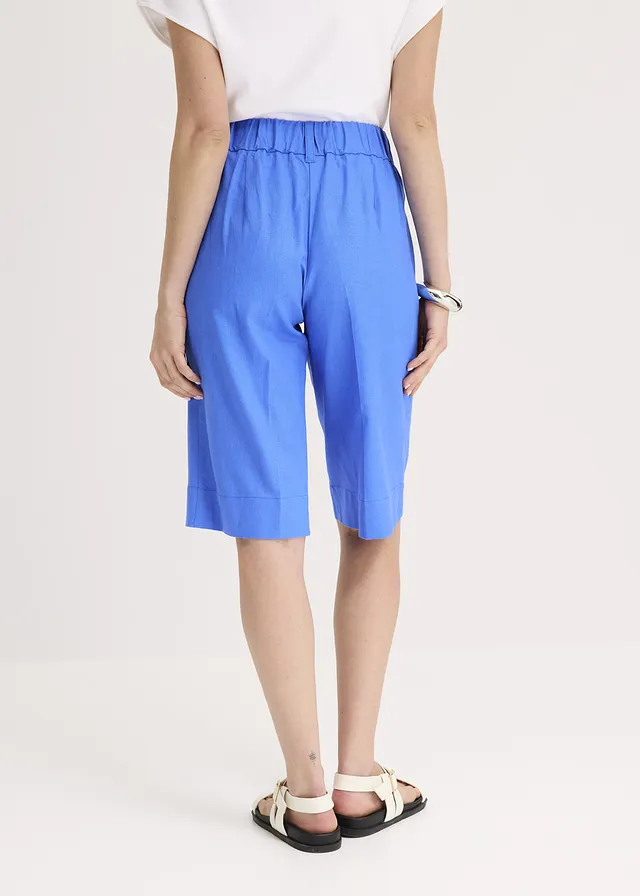 Wijde bermuda van een luchtige linnenmix, Kleur: gletsjerblauw