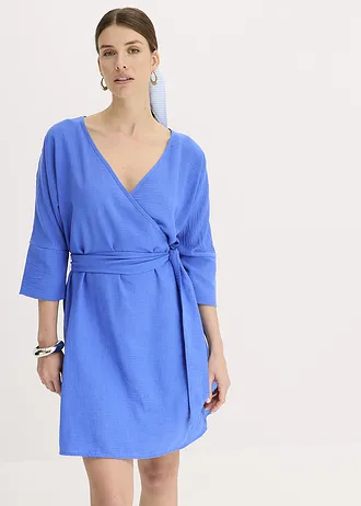 Mini jurk met riem in wikkellook • gletsjerblauw • bonprix online shop