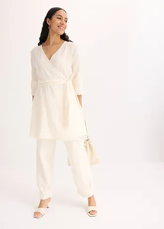 Mini jurk met riem in wikkellook • natuurbeige • bonprix online shop