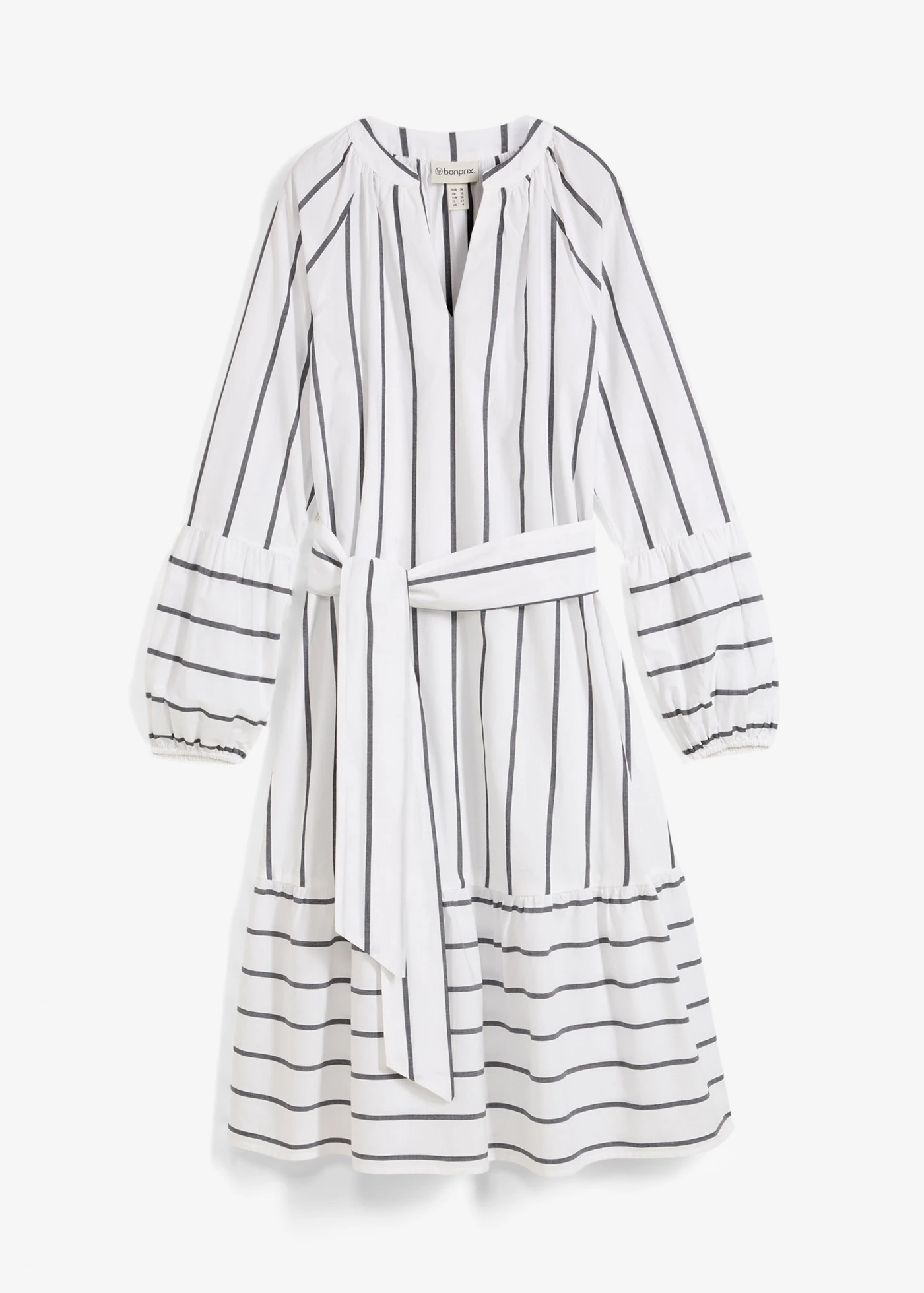 Gestreepte midi jurk van puur katoen • wit-antraciet gestreept • bonprix online shop