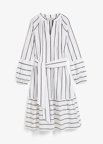 Gestreepte midi jurk van puur katoen • wit-antraciet gestreept • bonprix online shop