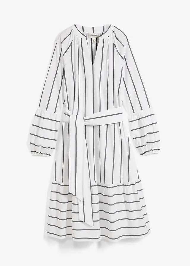 Gestreepte midi jurk van puur katoen • wit-antraciet gestreept • bonprix online shop