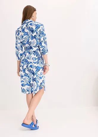 Overhemdjurk in een katoenmix • wit-gletsjerblauw gebloemd • bonprix online shop