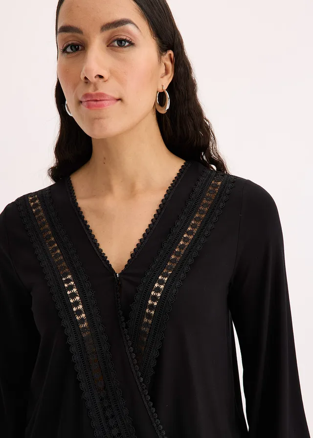 T-shirt manches 3/4 avec dentelle, style portefeuille • noir • product-page.page-title-suffix