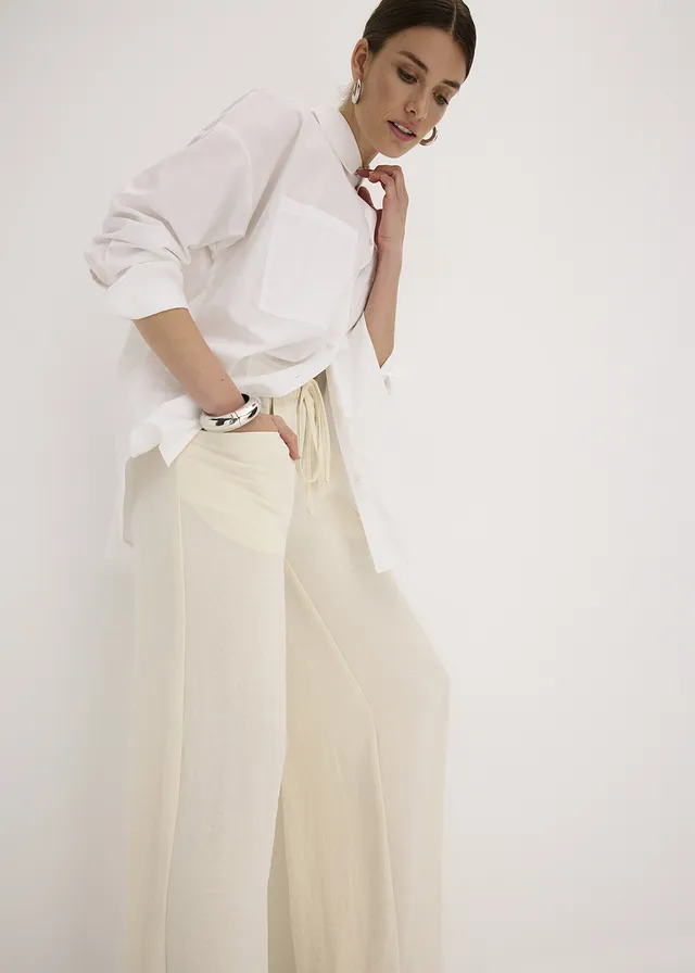 Pantalon large en crêpe léger • beige naturel • product-page.page-title-suffix