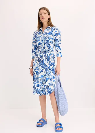 Overhemdjurk in een katoenmix • wit-gletsjerblauw gebloemd • bonprix online shop
