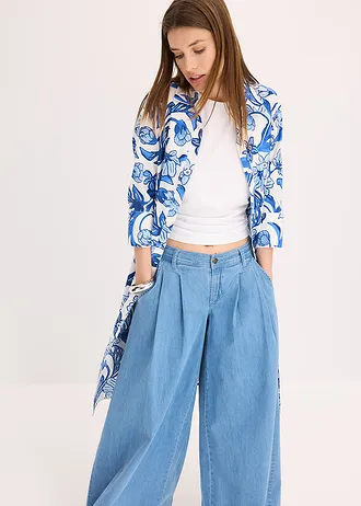 Overhemdjurk in een katoenmix • wit-gletsjerblauw gebloemd • bonprix online shop