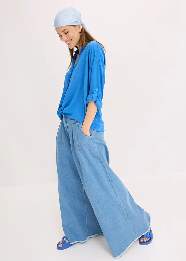 Blouse van licht crêpe, Kleur: gletsjerblauw
