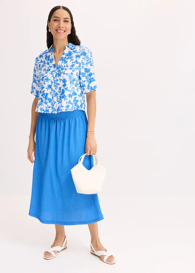 Jersey rok met brede tailleband gletsjerblauw