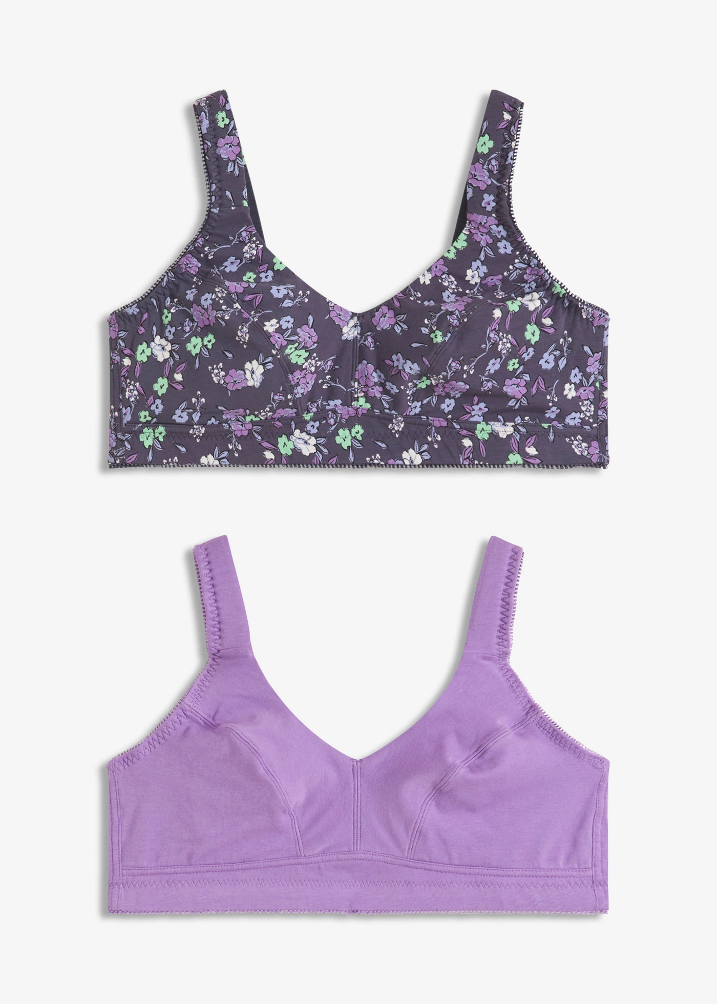 Bh zonder beugels met biologisch katoen (set van 2) • bosbes gebloemd+dieplila • bonprix online shop