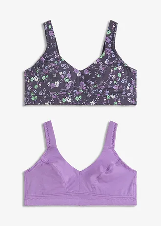 Bh zonder beugels met biologisch katoen (set van 2) • bosbes gebloemd+dieplila • bonprix online shop